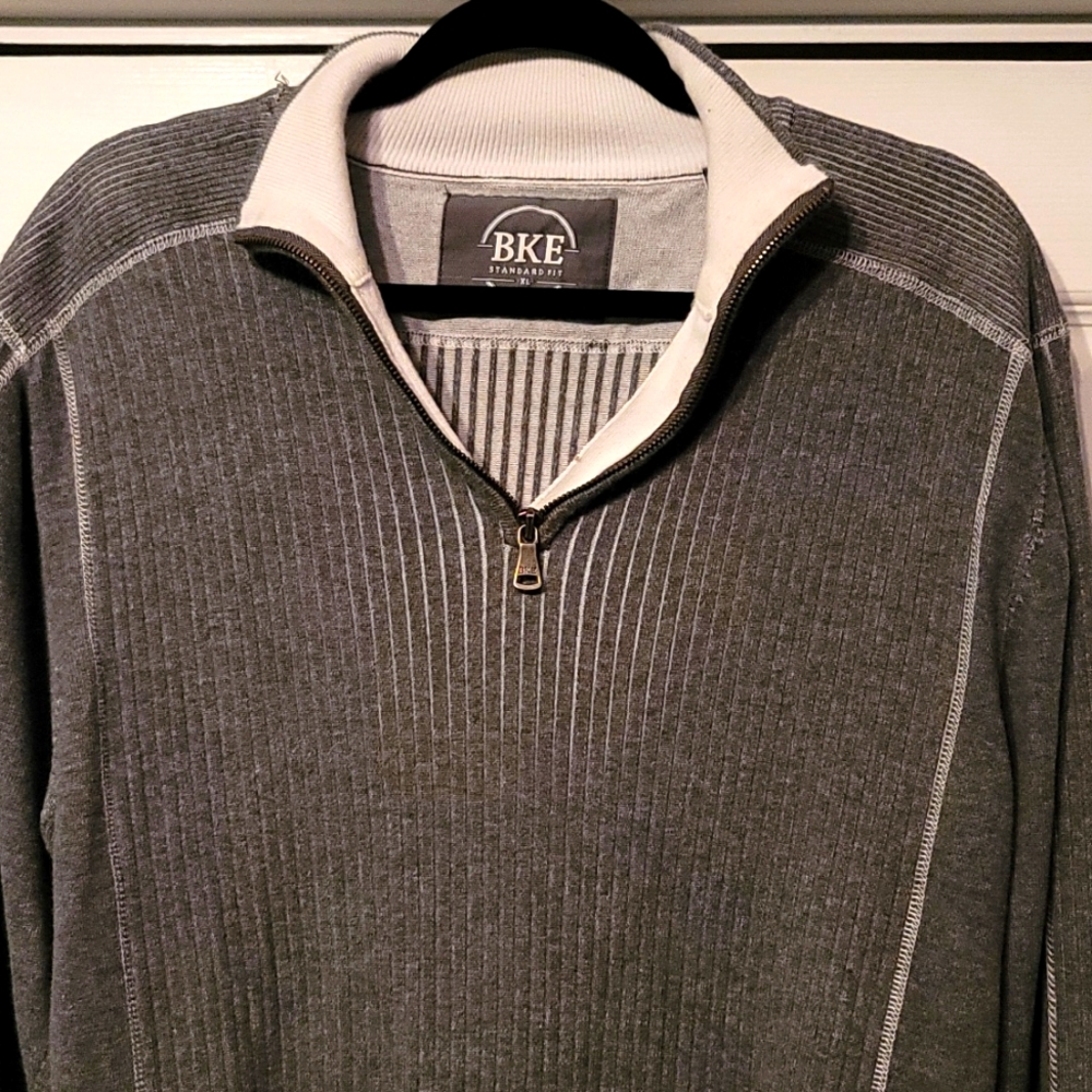 BKE sweater, quarter zip, gray/white.